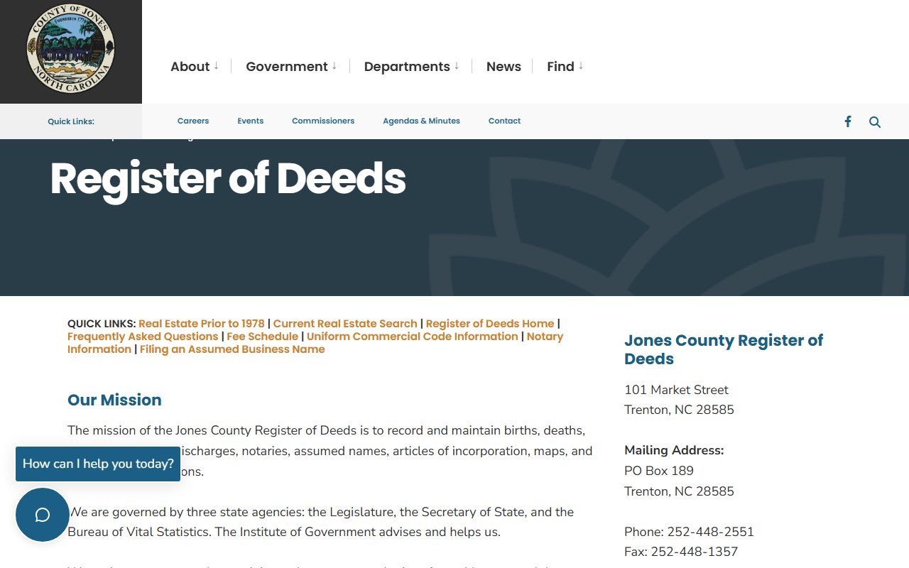 Jones County Register of Deeds for bankruptcy related property records