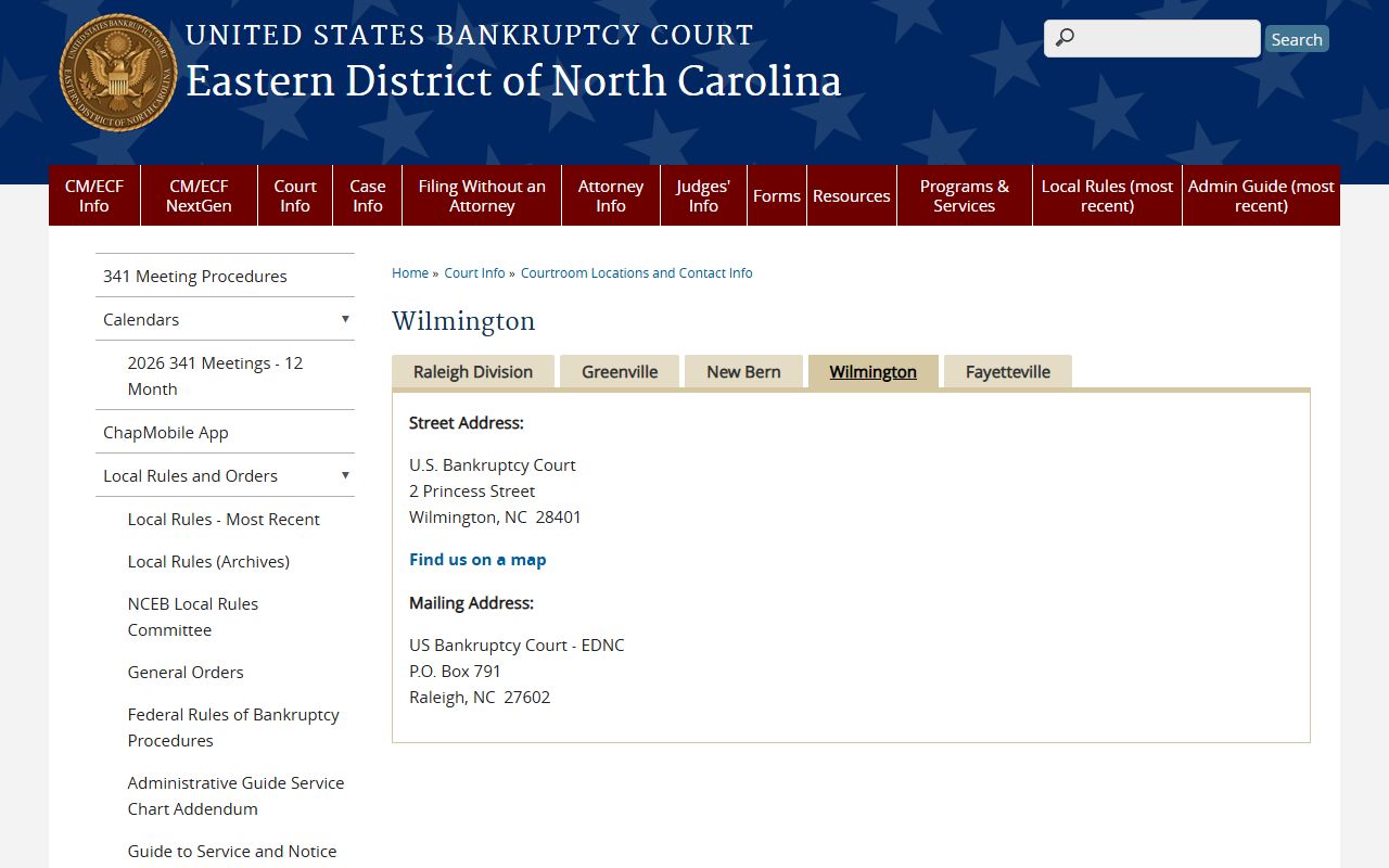 Wilmington Division bankruptcy court for New Hanover County records