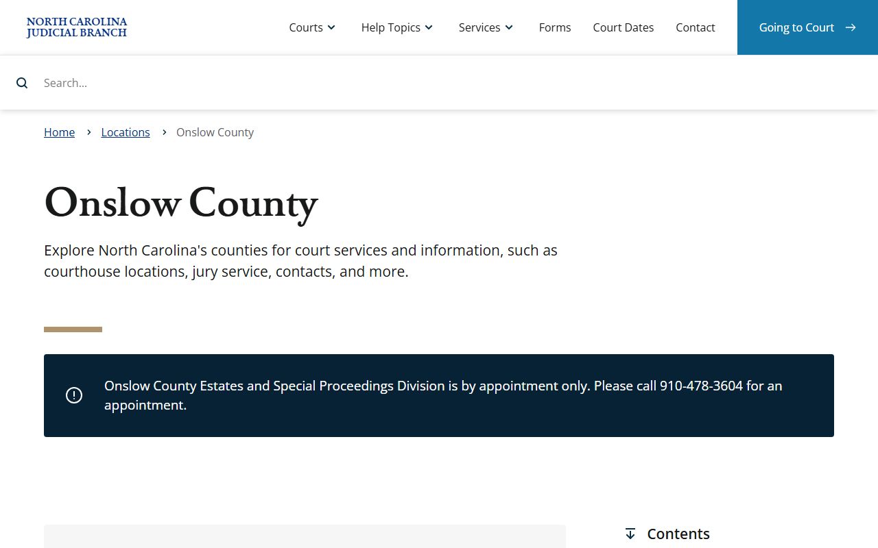 Onslow County bankruptcy records court information page