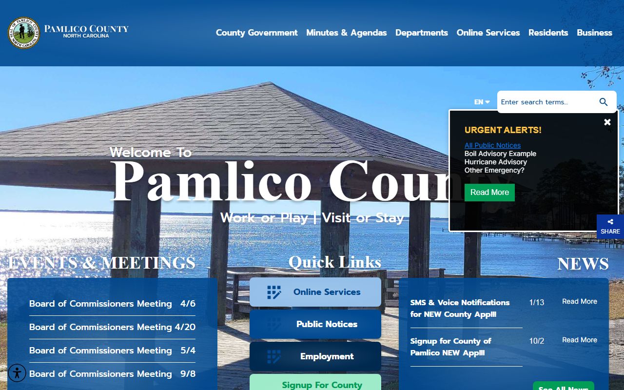 Pamlico County government website for bankruptcy records access