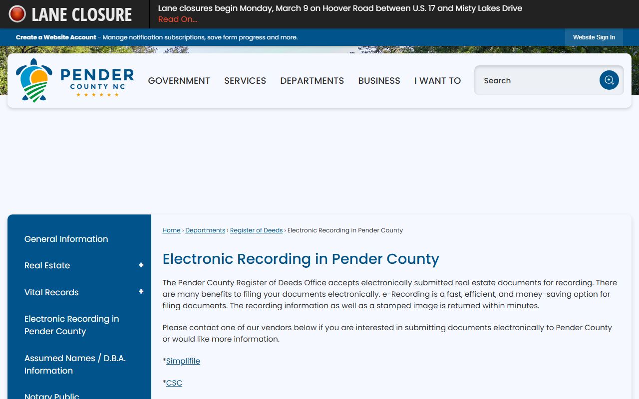 Pender County Register of Deeds for bankruptcy records documents