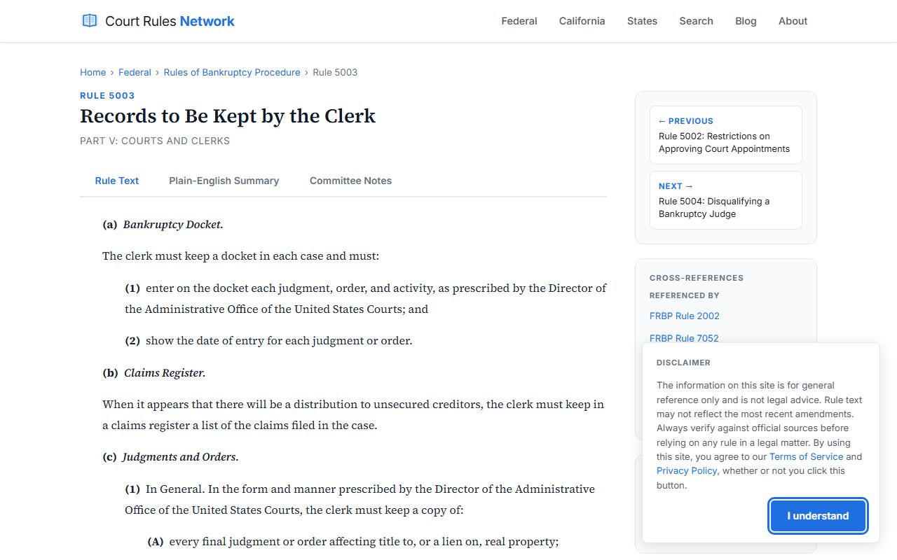 North Carolina bankruptcy records Federal Rule 5003