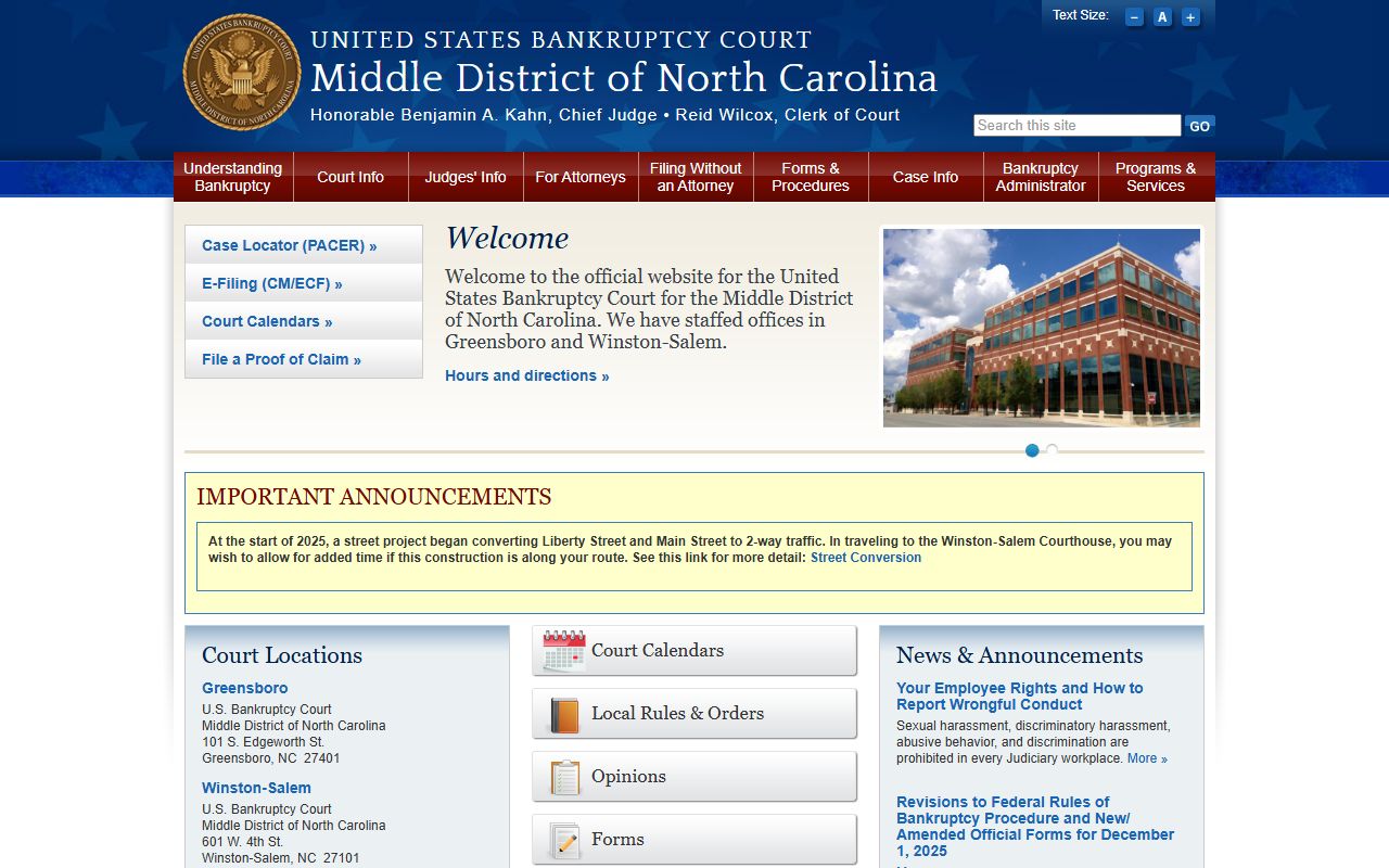 North Carolina bankruptcy records Middle District court website
