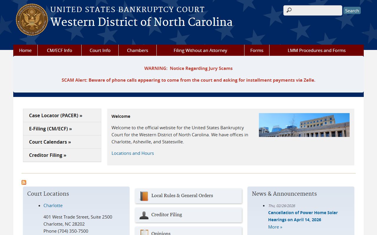 North Carolina bankruptcy records Western District court website